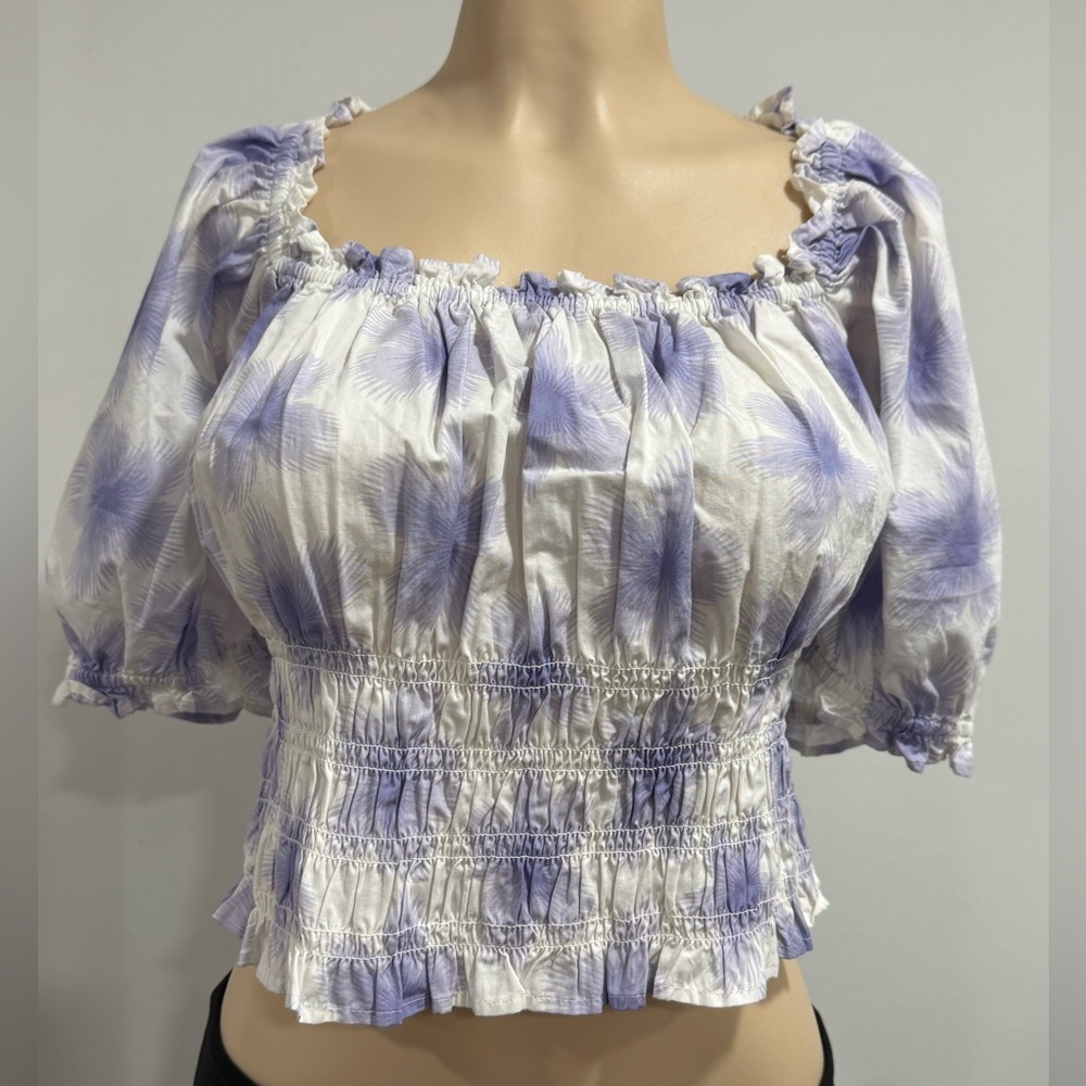 NWT Levi's Smocked Ruffled Crop Blouse in Purple and White Size XXL